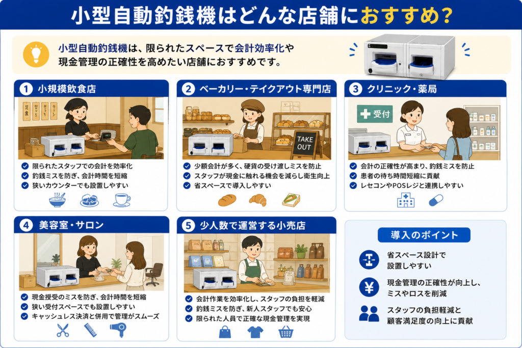 小型自動釣銭機はどんな店舗におすすめ？