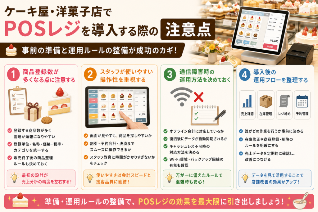 ケーキ屋・洋菓子店でPOSレジを導入する際の注意点