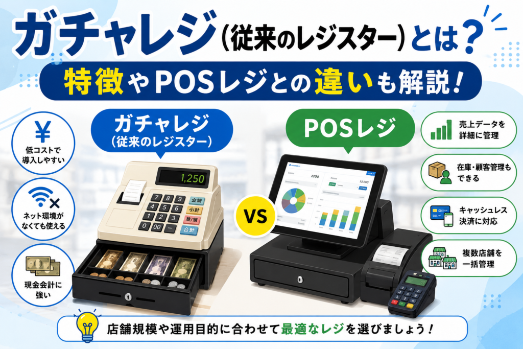 ガチャレジ（従来のレジスター）とは？特徴やPOSレジとの違いも解説！